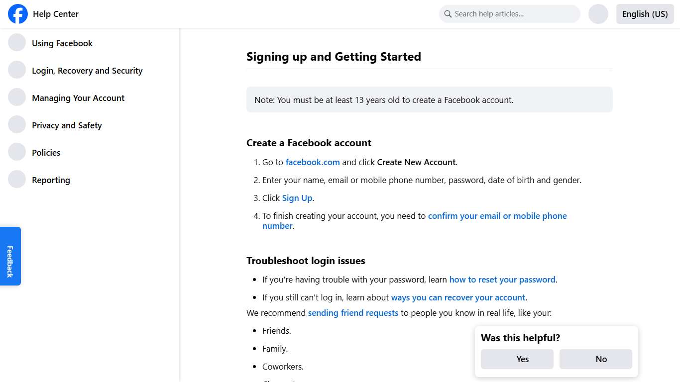 Signing up and Getting Started Facebook Help Center